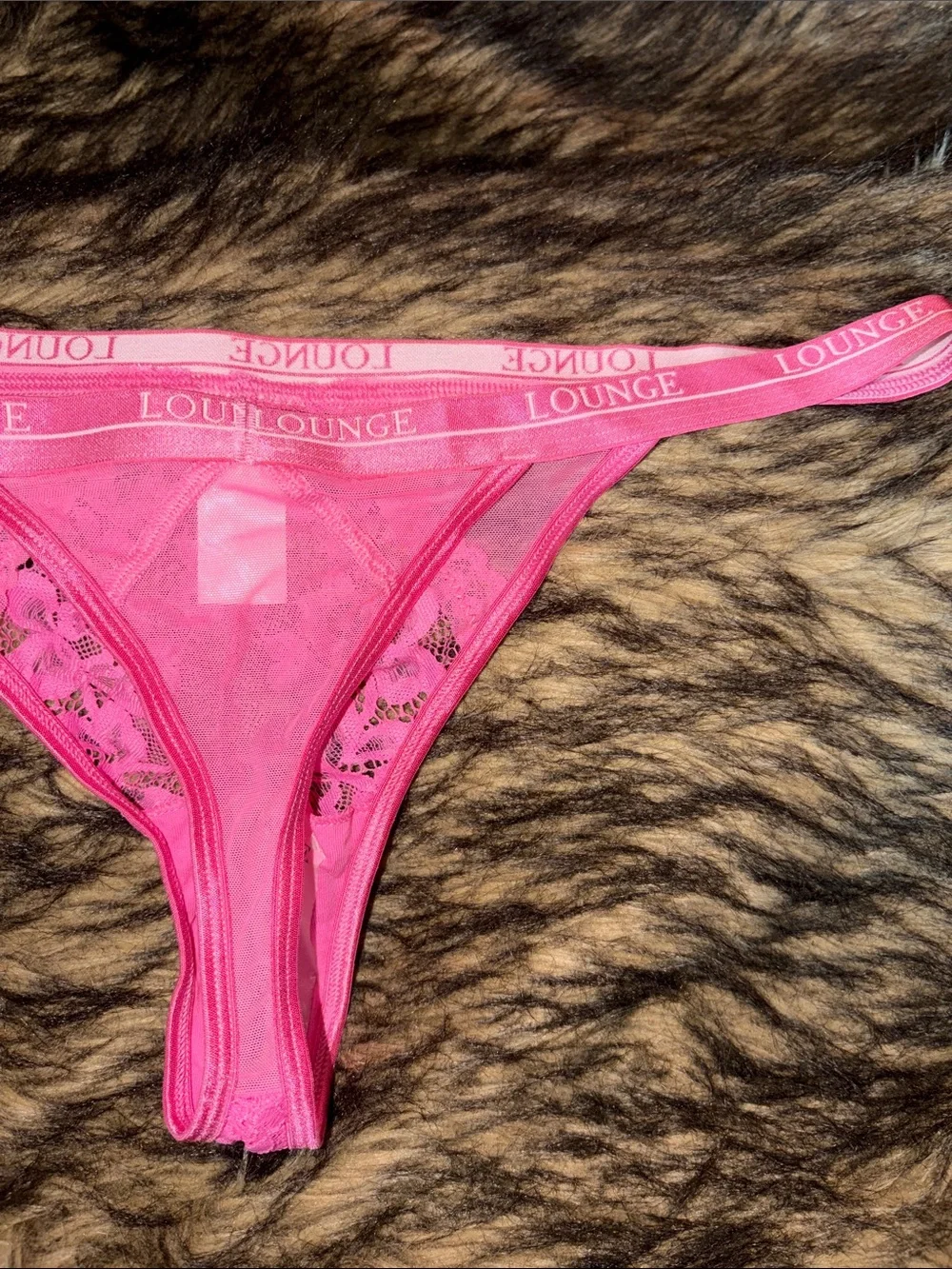 Lounge Pink Lace Thong With logo Waistband Size Large